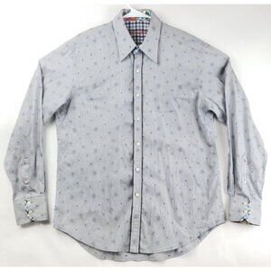 Robert Graham Shirt Large Blue Black White Check Cotton Flip Cuffs Embroidery